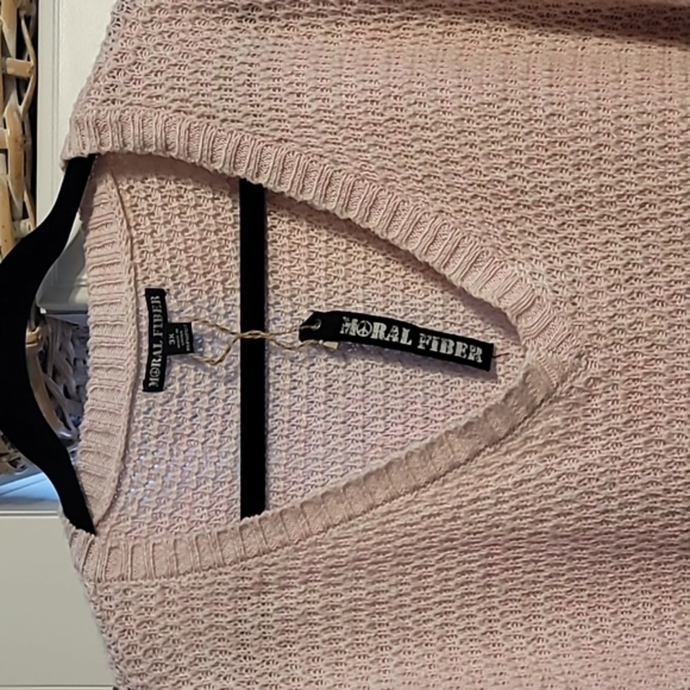 Moral Fiber Pullover Sweater Women's 3X Pink Open Knit Long Sleeve Light Y2K - Picture 2 of 11